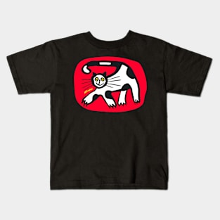 Happy Black and White Cat in Red Kids T-Shirt